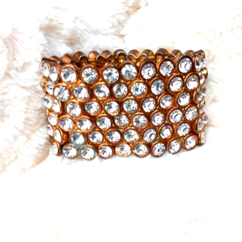 💞SALE!💞 Vintage Heavy RHINESTONE STRETCH Bracelet - Estate Jewelry - Picture 5 of 7
